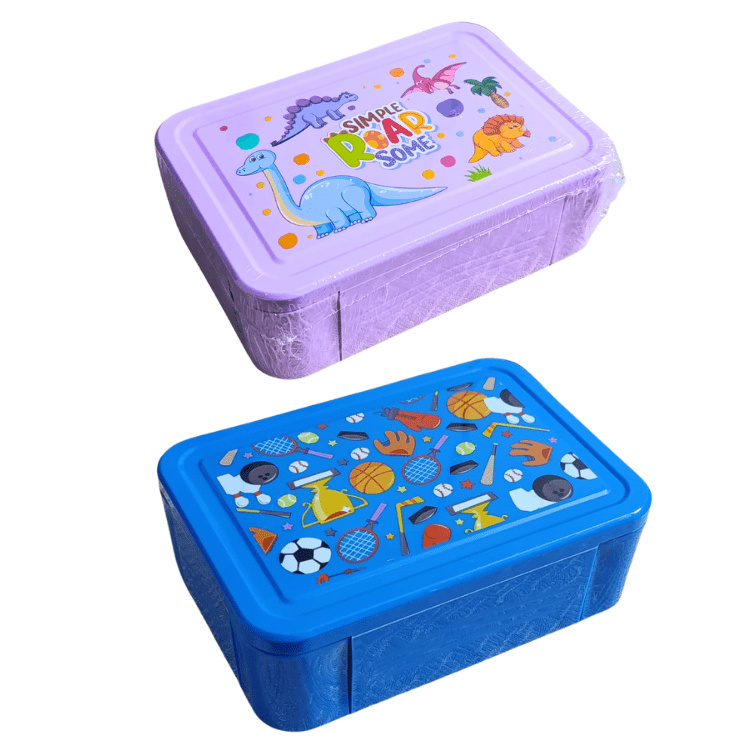Kids Lunch Box Spoon & Fork Multi-Compartment Blue Pink