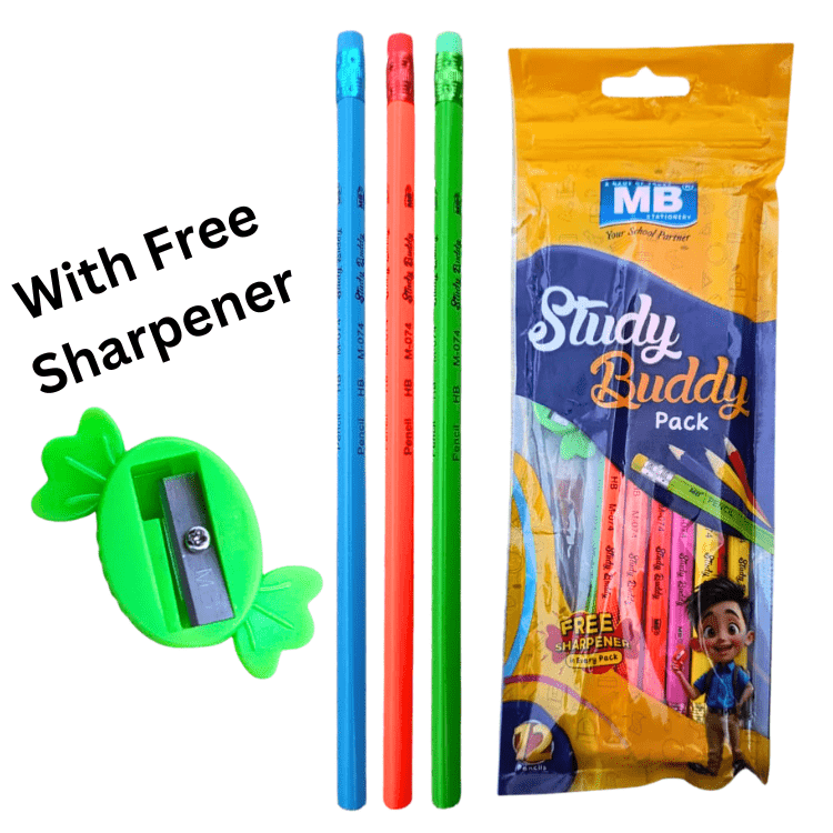 MB Study Buddy 12 PCS Pencils with Free Sharpener Kids