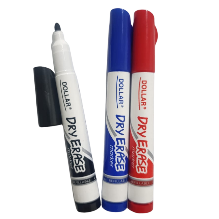 Pack of 3 Refillable Whiteboard Markers – Red Blue Black