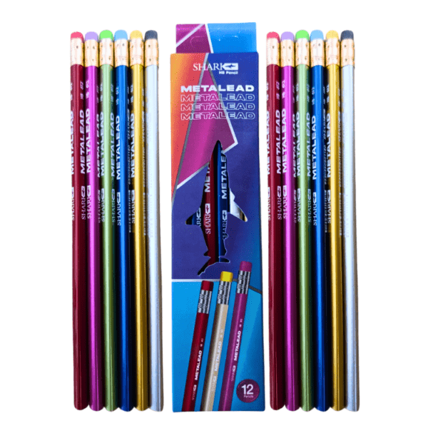 Shark Metal HB Pencils Pack 12 – Eraser Tips Colorful