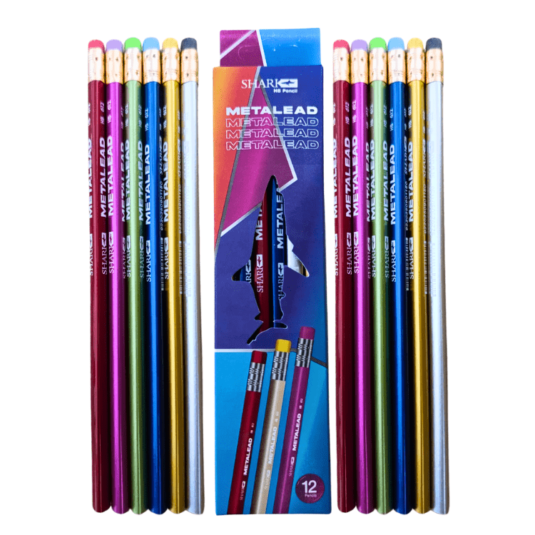 Shark Metal HB Pencils Pack 12 – Eraser Tips Colorful