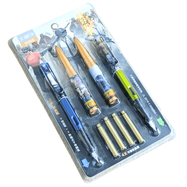PUBG theme fountain pens gift pack 4 pcs with ink refills smooth writing set