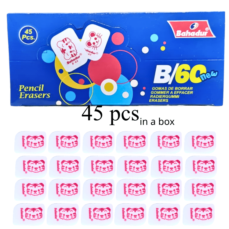 bahadur b45 soft pencil erasers box of 45 premium rubber erasers