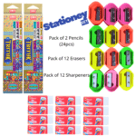 Kids Stationery Set 24 Pencils 12 Erasers Sharpeners