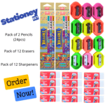 Kids Stationery Set 24 Pencils 12 Erasers Sharpeners