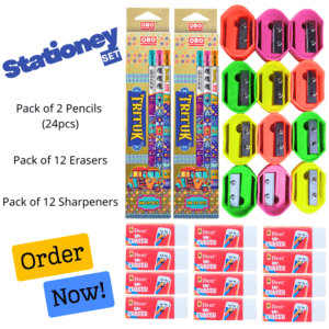 Kids Stationery Set 24 Pencils 12 Erasers Sharpeners