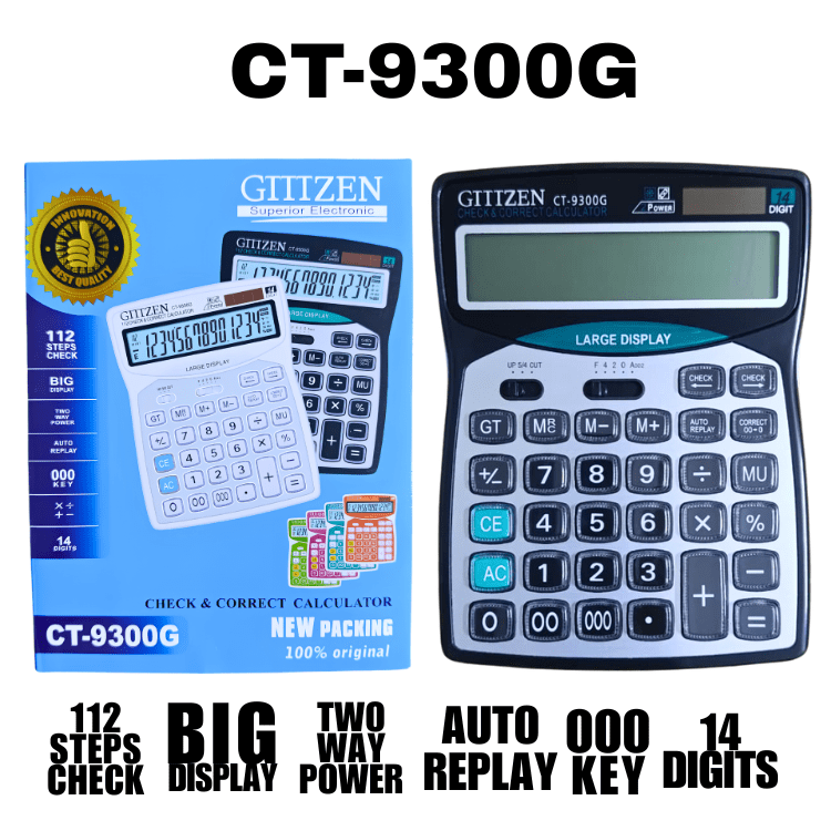 CT-9300 Calculator GIITZEN CT-9300G 14 Digit Dual Power Desktop Calculator