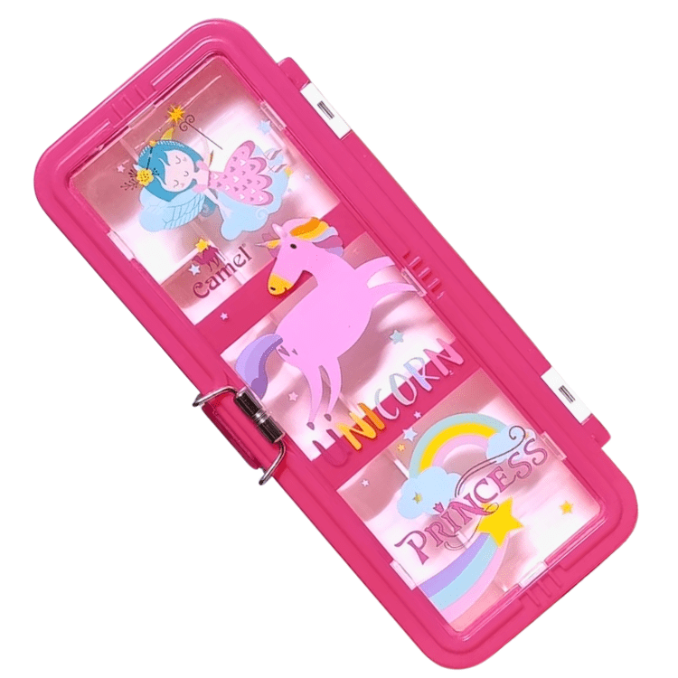 Premium Geometry Pencil Box with Metallic Lock & Removable Tray