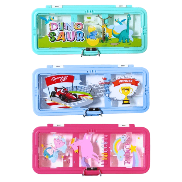 Premium Geometry Pencil Box with Metallic Lock & Removable Tray