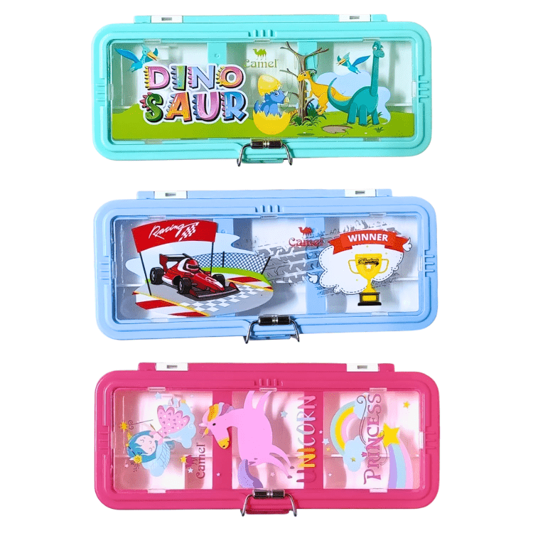 Premium Geometry Pencil Box with Metallic Lock & Removable Tray