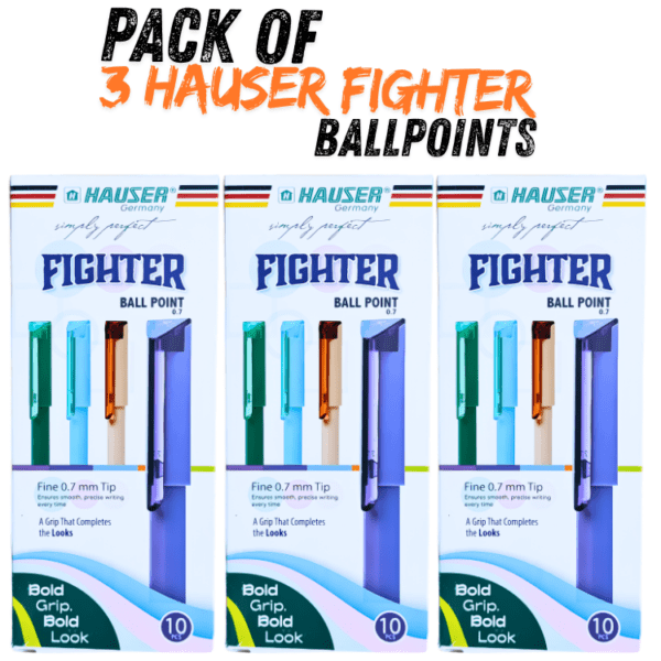 hauser-fighter-ballpoint-pens-0-7mm-smooth-writing-multicolor-pack-3-30pcs