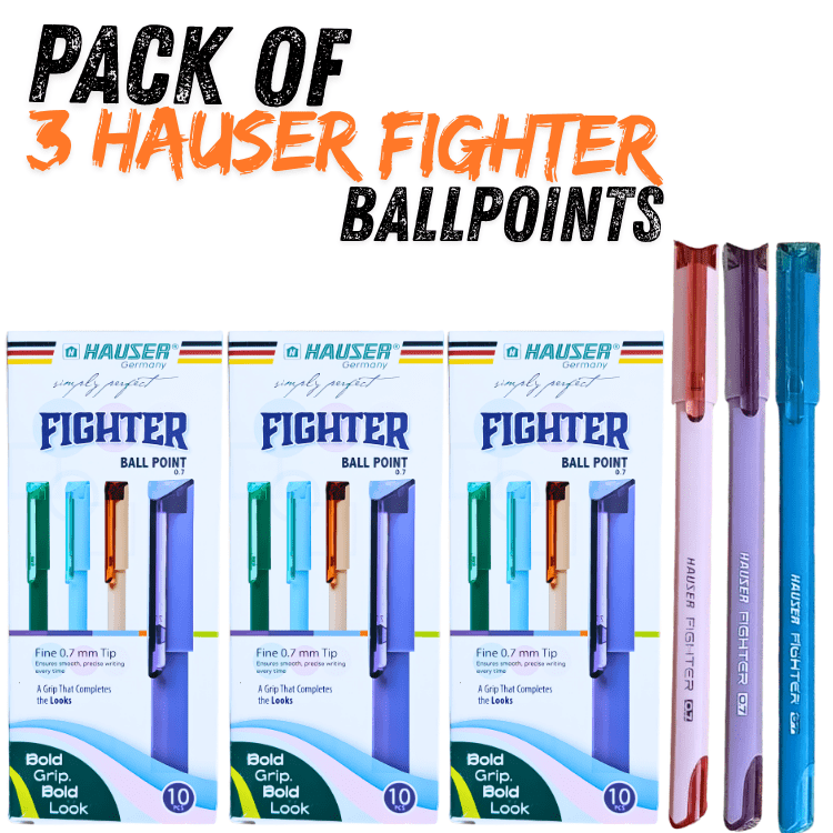 hauser-fighter-ballpoint-pens-0-7mm-smooth-writing-multicolor-pack-3-30pcs