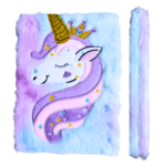Cute Cartoon Fluppy Diary with Soft Plush Feather for Girls