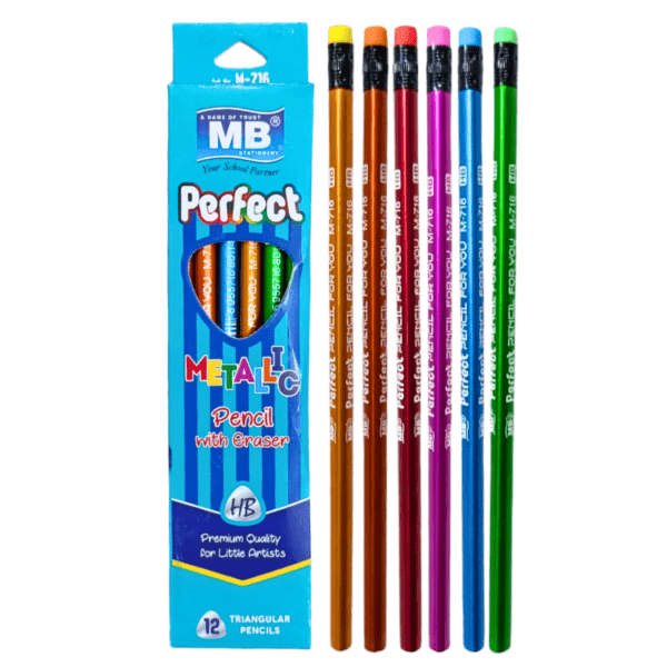 MB Perfect Metallic Lead Pencils with Erasers Pack of 12