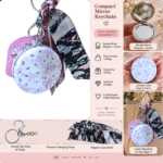 Compact Cosmetic Mirror Keychain – Floral Print | 1 Pc