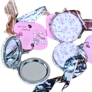 Compact Cosmetic Mirror Keychain – Floral Print | 1 Pc